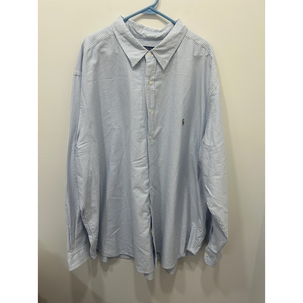 Polo Ralph Lauren Button Down Shirt Mens 4XB Blue Striped Oxford Flesh Pony $138